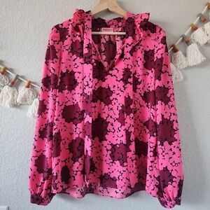 Kate Spade Pink and Black Floral Blouse